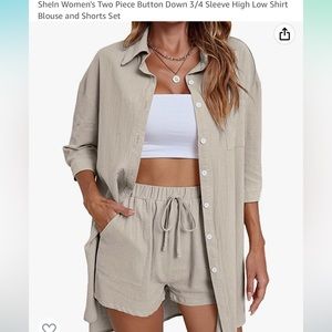 SHEIN women’s 2-piece blouse/shorts set, size S.